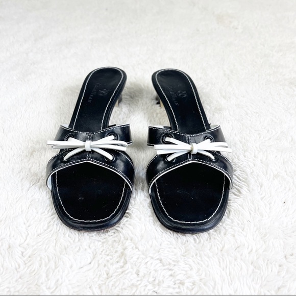 Cole Haan Black Slip On Sandals Bow Tie Strap Low - Picture 2 of 8